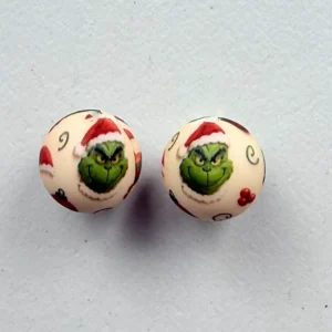 Exclusive 15mm Grinch print silicone bead round countdown to christmas