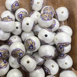 16mm LSU Purple and Yellow Tiger bubblegum bead