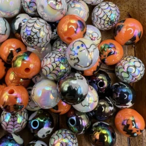 Acrylic 16mm Spooky Mix bubblegum bead (10 per pack)