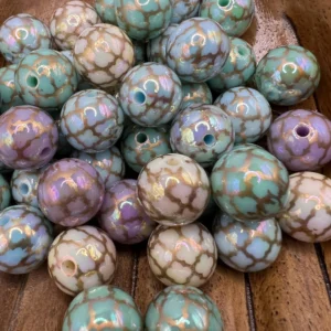 16mm- Pastel Mix with Gold Aurora bubblegum bead