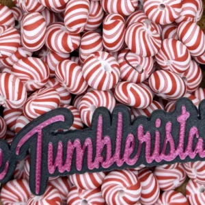 12mm Exclusive Print Red Candy Cane Swirl Lentil Bead