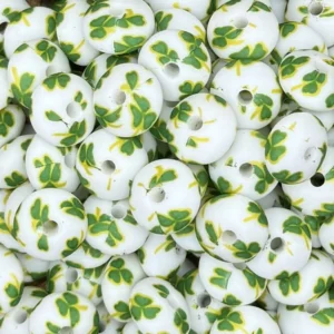12mm Exclusive Print Gold Trimmed Shamrock Lentil Bead