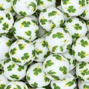 15mm Printed Exclusive Gold Trimmed Shamrock silicone bead round