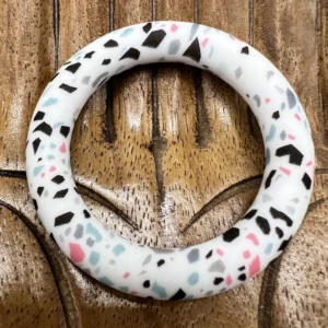65MM Round White Terrazo Print Teething Ring