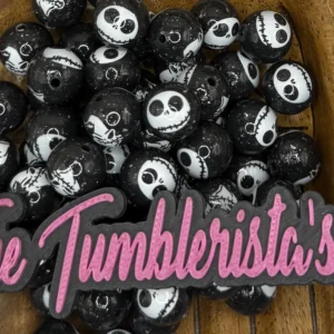Exclusive 15mm Printed Glitter Jack Skellington NBC and Oogie Boogie print silicone bead round