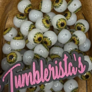 Exclusive 15mm Printed Glitter Sunflower print silicone bead round