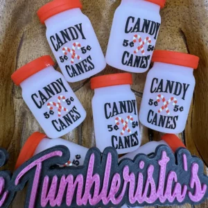 3D Silicone Exclusive Candy Cane Shaker Canister with Candy Canes focal bead (1 or 2 bead packages available)