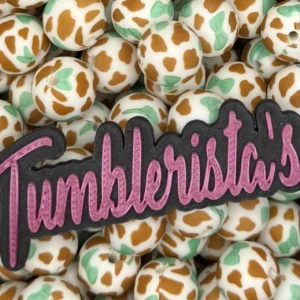 Exclusive 15mm Tucker Brown cow print silicone bead round
