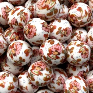 Exclusive 15mm Printed White Bead Strawberry Shortcake silicone bead round