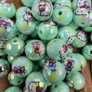 16mm Hello Kitty Green Bubblegum Beads