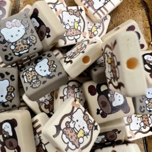 Acrylic 16mm Hello Kitty Cheetah thin cube bubblegum bead mix (10 per pack)