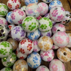 16mm AB White Paw Print with multicolors Bubblegum Bead Mix (10 beads per pack)