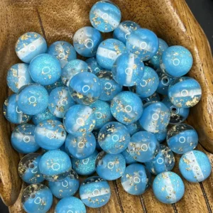 16mm Turquoise and Gold Flakes Bubblegum Bead Mix (10 beads per pack)