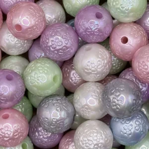 16mm AB Pastel Floral Etched Bubblegum Bead