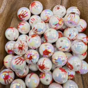 Acrylic 16mm Ab Bloody Hand/splat bubblegum bead mix (10 per pack)