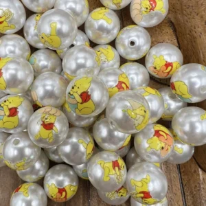 Acrylic 16mm Pooh on Pearl bubblegum bead mix (10 per pack)