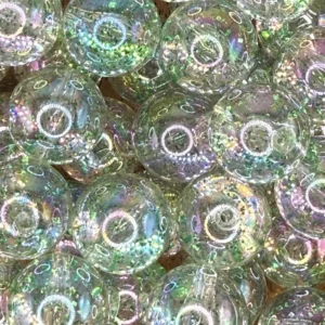 16mm Ab Green Glittered Bubblegum Beads (10 per pack)