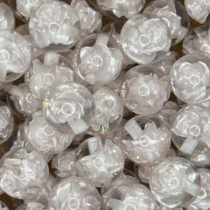 16mm Clear with Glittered white Rose inside with pink cast Bubblegum Bead