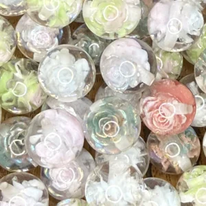 16mm Clear with Glittered Rose inside flower color varies Bubblegum Bead