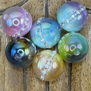 16mm Ombre with Rhinestone Bubblegum Beads (5 per pack)