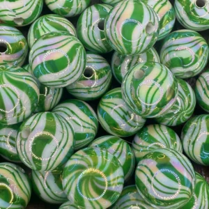 16mm Ab Peppermint Candy Green Swirl Bubblegum Beads(10 per pack)