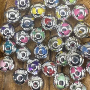 Acrylic 16mm Silver with Heart peekaboo bubblegum bead (10 per pack)