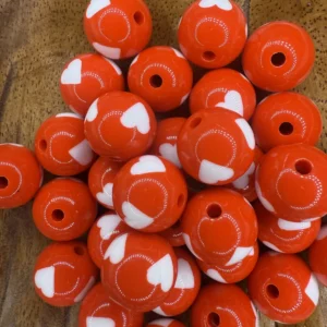 Acrylic 16mm Red with Heart bubblegum bead (10 per pack)