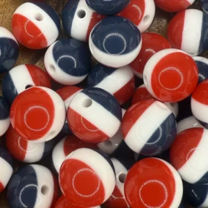 Acrylic 16mm Red and Navy stripe bubblegum bead (10 per pack)