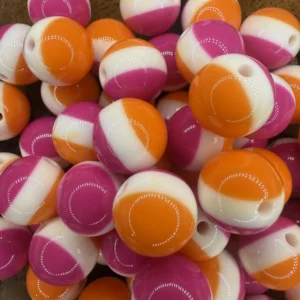 Acrylic 16mm Pink and Orange stripe bubblegum bead (10 per pack)