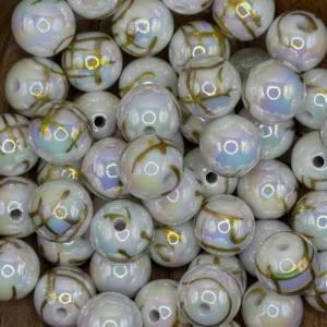 16mm AB white with Gold Bubblegum Bead