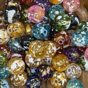 16mm Multicolor Paint splat with white and gold Bubblegum Bead