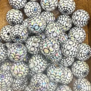 16mm Halloween Ab white spider web Bubblegum bead (10 per pack)