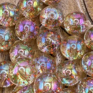 16mm AB Yellow with Red Glitter Bubblegum Bead Mix (10 beads per pack)