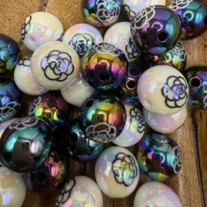 Acrylic White and Black AB 16mm CC Fashion Round bubblegum bead mix (10 per pack)