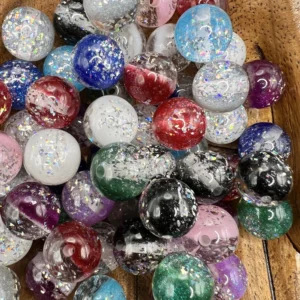 16mm Half Clear and Half Color with GLitter Bubblegum Bead Mix